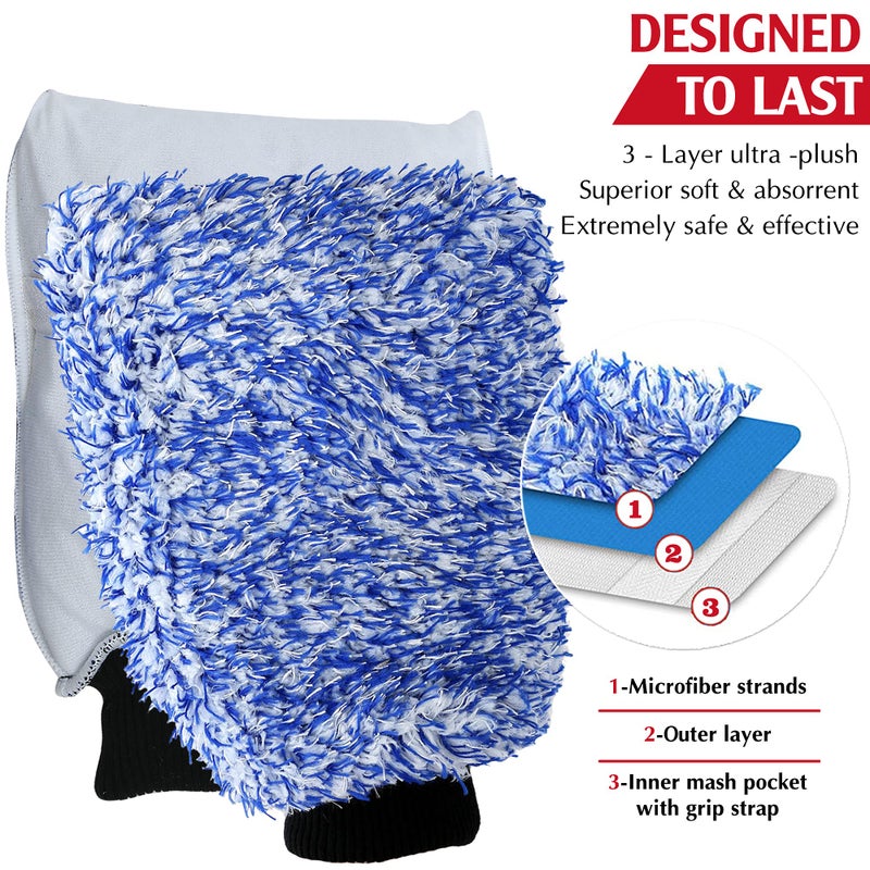 TAKAVU New Car Wash Mitt 2 Pack Premium Cyclone Microfiber Washing Gloves يحمل أطنانًا من الماء Sudsy لغسالة فعالة قابلة للغسل في الغسالة، خالية من الوبر والخدوش (أزرق) - Image 3